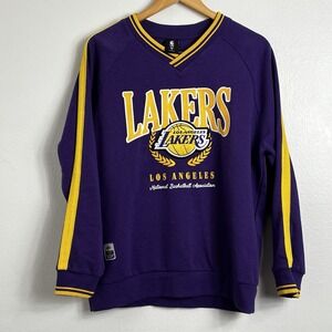 Los Angeles Lakers NBA Sweatshirt Purple Gold Striped Pullover Crewneck Men's M‎